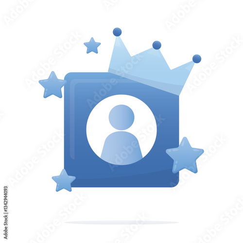 Premium, priority and VIP member accounts. Exclusive and special. Account symbol with crown and stars. Icon or symbol, graphic elements.