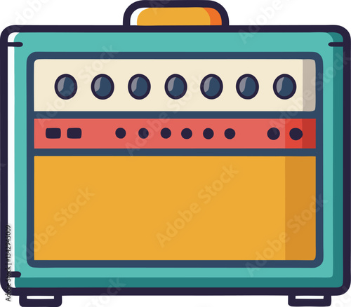 Retro Guitar Amplifier Vector Illustration, A vibrant and retro-style vector illustration of a guitar amplifier, ideal for music and audio-related designs.
