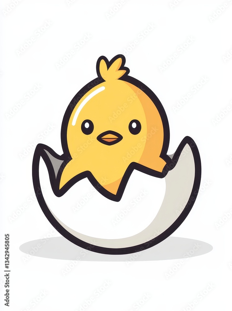 Obraz premium Adorable Yellow Chick Hatching from Cracked Eggshell Pixel Art