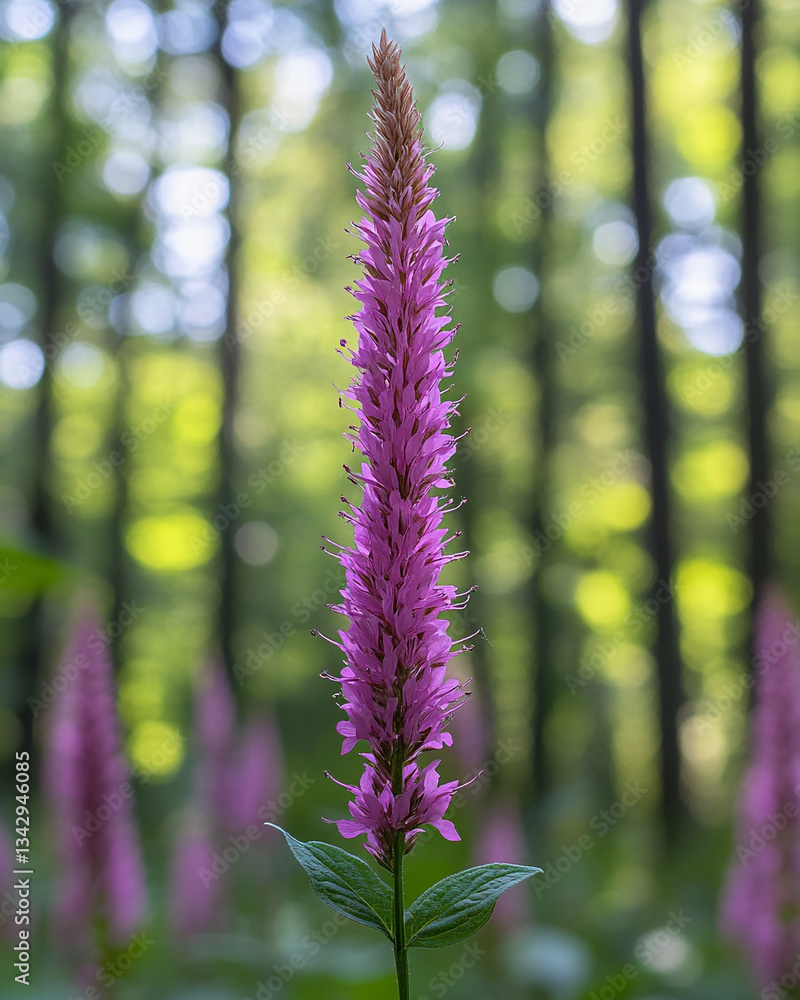 Obraz premium Vibrant pink flower in lush green forest background nature photography stem plant bloom image macro
