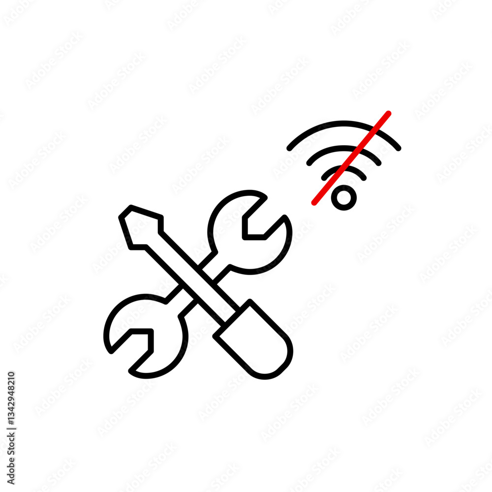 Screwdriver and wrench tools, no wi-fi symbol. Offline maintenance, settings and support. Pixel perfect, editable stroke vector icon Screwdriver and wrench tools, no wi-fi symbol. Offline maintenance, settings and support. Pixel perfect, editable stroke vector icon