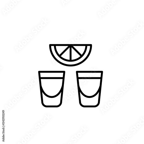 Two shots of tequila and slice of lime. Drinking, bar menu. Party night out. Pixel perfect, editable stroke vector icon