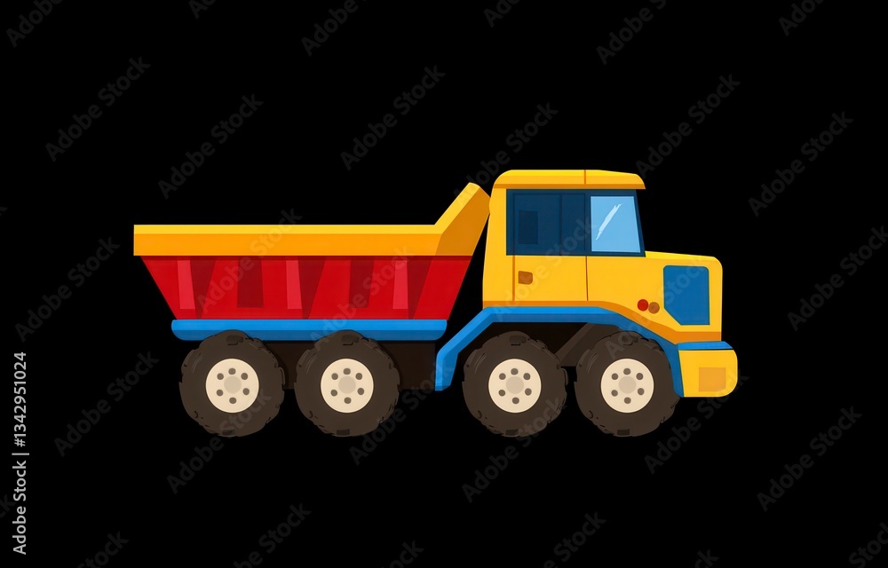 Fototapeta premium Pixel Art Yellow Dump Truck Illustration on Black Background