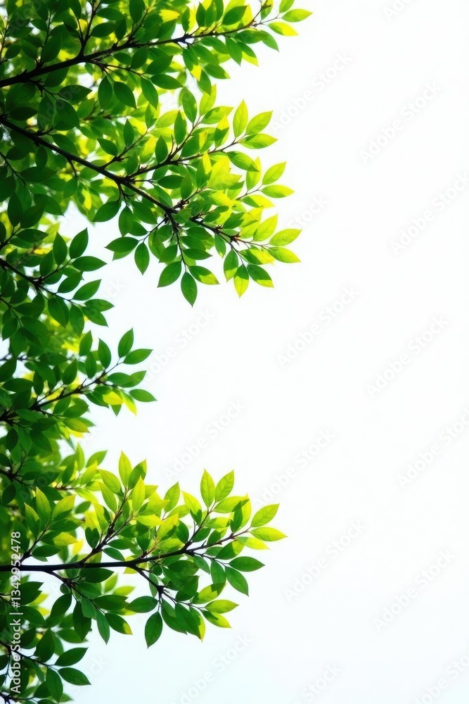 Delicate branches stretch towards the sky on a pristine white background, nature, greenery, trees Delicate branches stretch towards the sky on a pristine white background, nature, greenery, trees