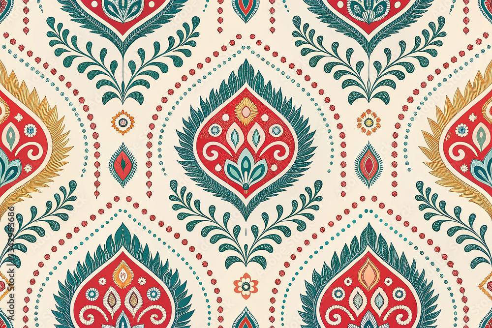 Seamless ethnic intricate ikat pattern background. Festive gift wrapping paper with seamless pattern background, textile fashion design Seamless ethnic intricate ikat pattern background. Festive gift wrapping paper with seamless pattern background, textile fashion design