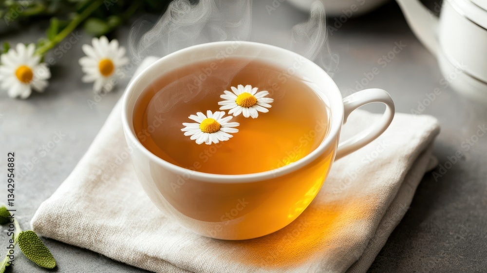 Delicate Cup of Tea Adorned with a Fresh Flower for Tranquil Moments Delicate Cup of Tea Adorned with a Fresh Flower for Tranquil Moments