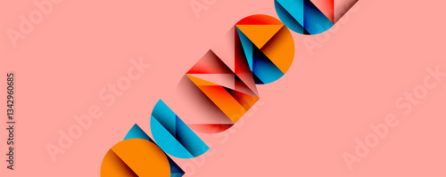 Abstract geometric pattern with intersecting circles and triangles in gradients. The high-contrast composition creates depth and a dynamic, modern aesthetic