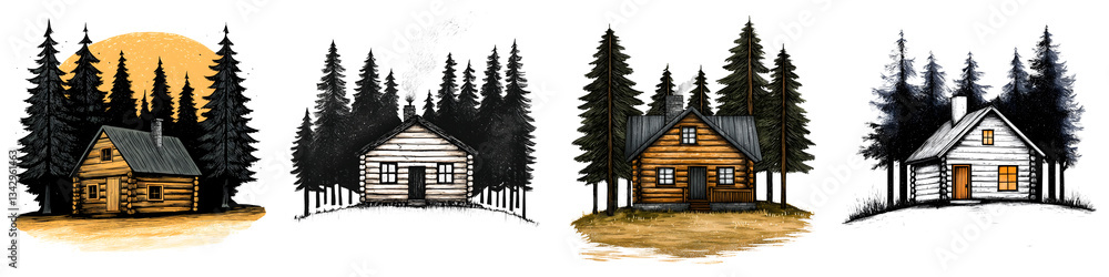 A collection of rustic log cabins surrounded by tall pine trees and a peaceful natural setting evoking a sense of tranquility and escape from the ordinary A collection of rustic log cabins surrounded by tall pine trees and a peaceful natural setting evoking a sense of tranquility and escape from the ordinary