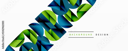 Abstract geometric pattern with intersecting circles and triangles in gradients. The high-contrast composition creates depth and a dynamic, modern aesthetic