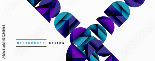 Abstract geometric pattern with intersecting circles and triangles in gradients. The high-contrast composition creates depth and a dynamic, modern aesthetic