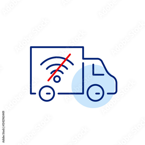 Delivery truck with no wi-fi symbol. Offline shopping, interrupted shipments. Pixel perfect, editable stroke vector icon