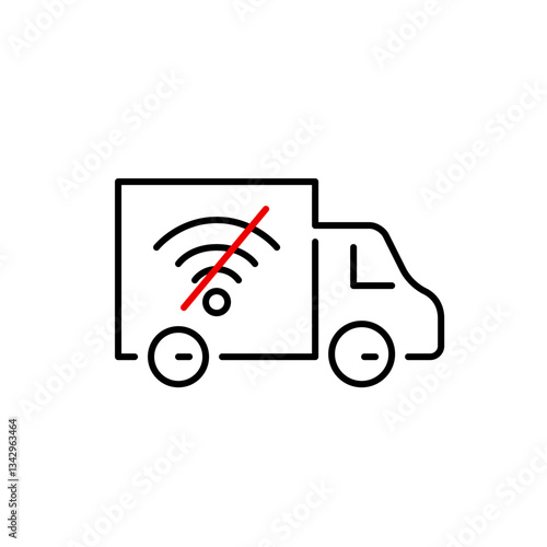 Delivery truck with no wi-fi symbol. Offline shopping, interrupted shipments. Pixel perfect, editable stroke vector icon