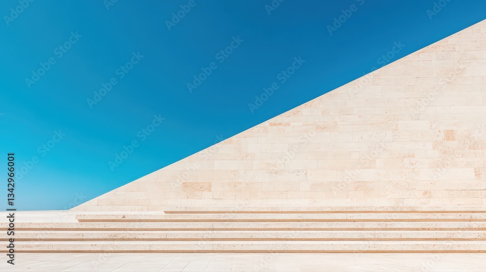 Beige Stone Staircase Ascending Against a Vivid Blue Sky Beige Stone Staircase Ascending Against a Vivid Blue Sky