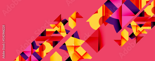 Abstract geometric artwork with interwoven angular and curved shapes, dynamic composition with smooth gradients and bold contrasts