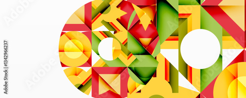 Circles, semi circles, squares and round triangles. Geometric mosaic style pattern abstract background for wallpaper, banner, backdrop, card, book Illustration, landing page