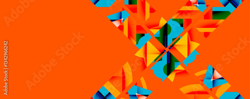 Abstract geometric artwork with interwoven angular and curved shapes, dynamic composition with smooth gradients and bold contrasts