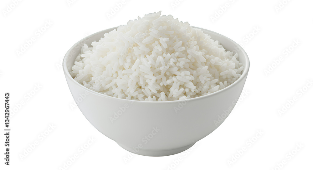 Fluffy White Rice in a White Bowl on Transparent Background Fluffy White Rice in a White Bowl on Transparent Background