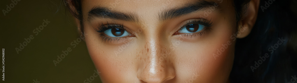 Fototapeta premium Close-up portrait of a young woman with striking features and captivating eyes