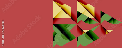 Abstract geometric artwork with interwoven angular and curved shapes, dynamic composition with smooth gradients and bold contrasts
