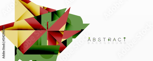Abstract geometric artwork with interwoven angular and curved shapes, dynamic composition with smooth gradients and bold contrasts