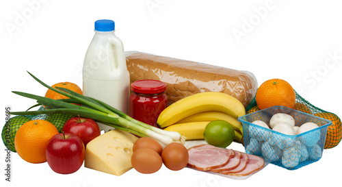 Grocery Still Life: Fresh Produce, Dairy, and Meat on Transparent Background