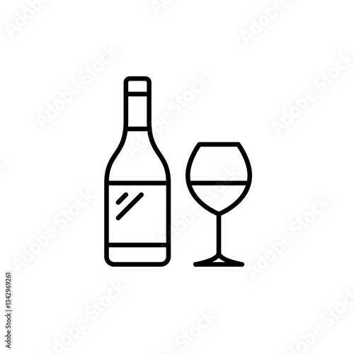 Wine bottle and glass. Drinks menu. Restaurant or bar. Alcohol shopping. Pixel perfect, editable stroke vector icon
