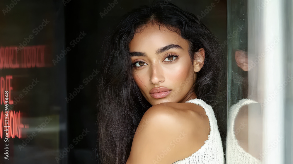 Captivating portrait of a woman with long hair in a stylish urban setting Captivating portrait of a woman with long hair in a stylish urban setting