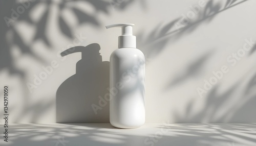 Minimalist White Pump Bottle with Leaf Shadows