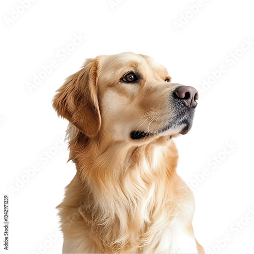 Portrait of a golden retriever dog looking to the right side
