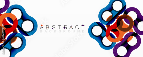 Abstract circle element composition with overlapping circular and tubular shapes featuring smooth gradients, transparency effects, and dynamic layering
