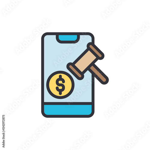 Auction app colored icons, minimalist vector illustration ,simple transparent graphic element .Isolated on white background
