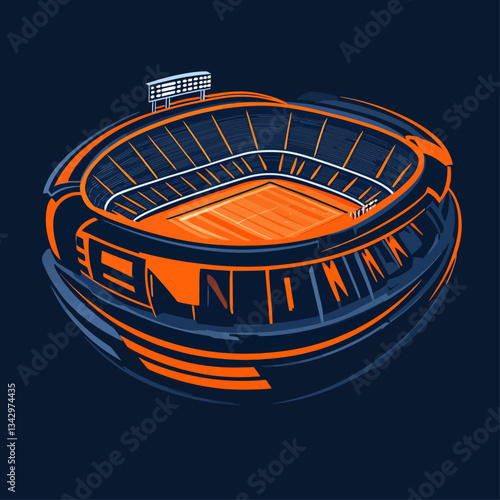 Orange and Blue Abstract Football Stadium Illustration on Dark Background