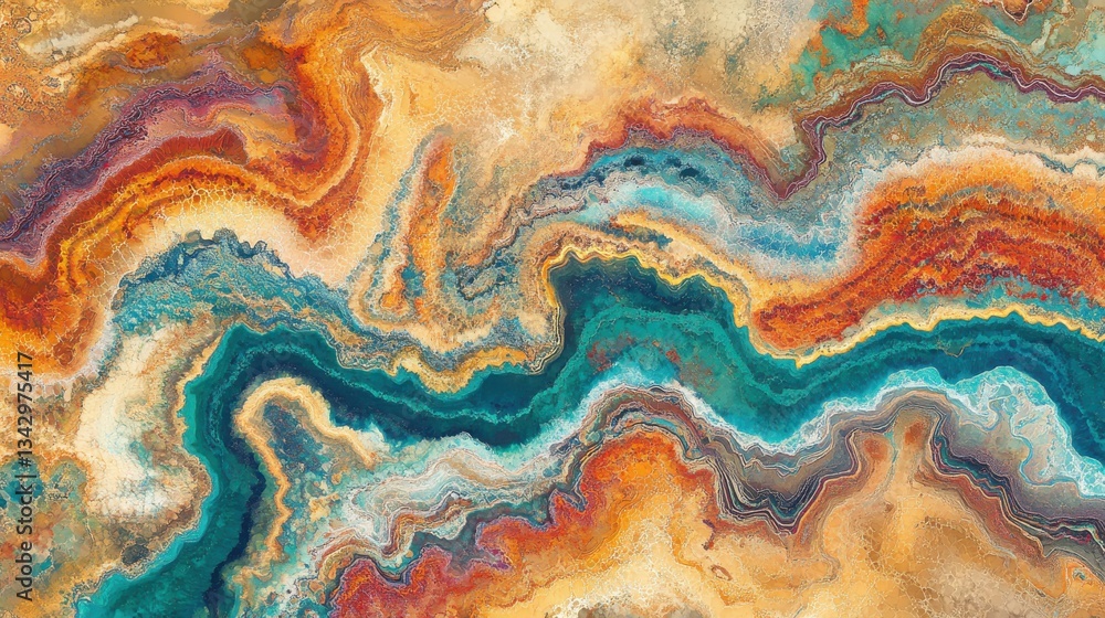 Fototapeta premium Abstract Colorful Swirls and Waves in Earth Tones and Blue Shades