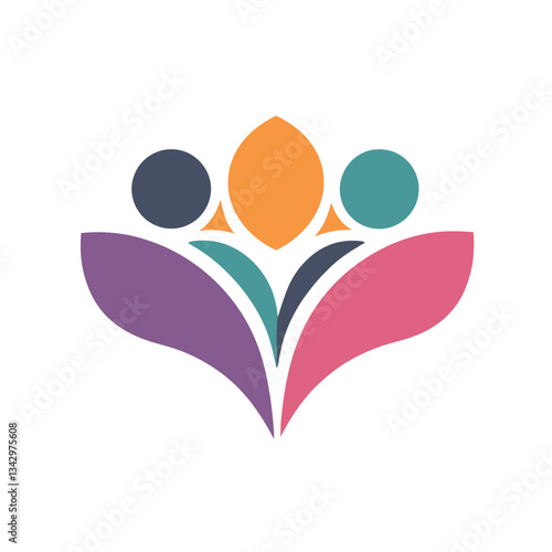 Colorful People Lotus Logo Representing Teamwork and Community Growth