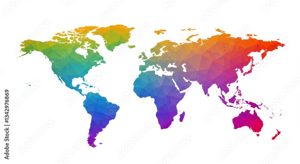 Fototapeta premium A stylized world map with a colorful, geometric design, generate AI