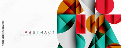 Abstract geometric artwork with overlapping circles and gradients, circle square triangle shapes background featuring sharp angular cuts, smooth shading, and structured layered composition