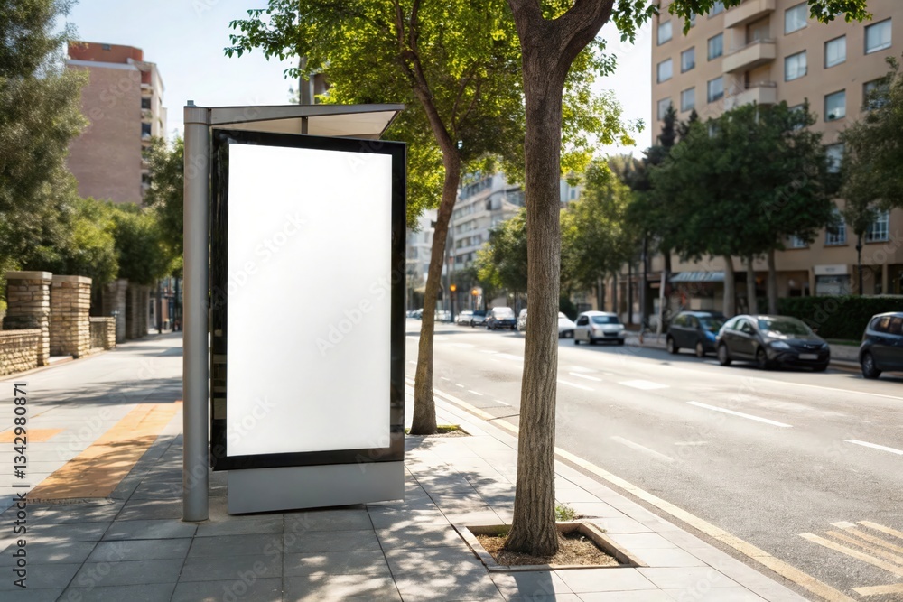 Billboard on the sidewalk by the street. advertisement with content isolated with white color for copy space Billboard on the sidewalk by the street. advertisement with content isolated with white color for copy space