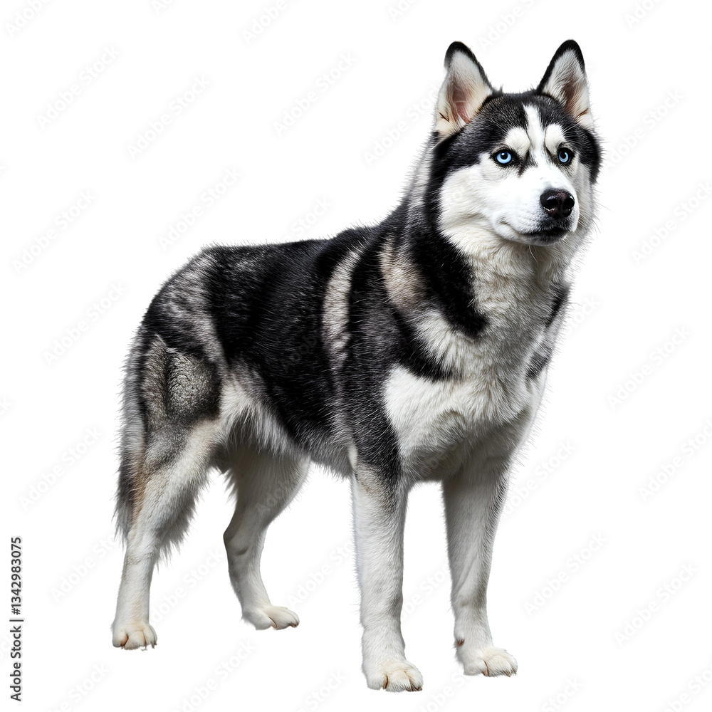 Obraz premium Siberian Husky Dog Standing with Blue Eyes on Transparent Background 
