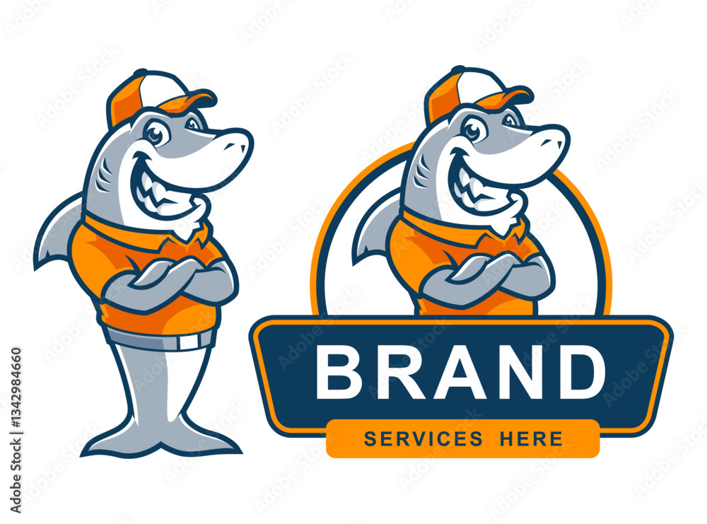 Naklejka premium MASCOT CARTOON CHARACTER SHARK WORKER