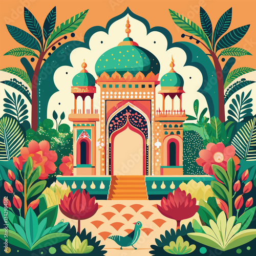Mughal Garden Archway Embellished with Elephants and Peacocks