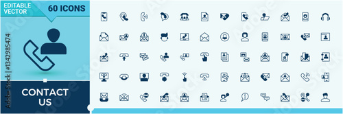 Contact Us related icon set. Related to communication, email, info, contact, personal information, phone. Icons for application. Message vector line icon set. Editable vector illustration.