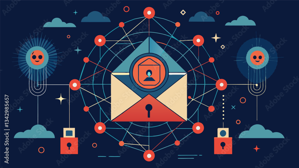 Fototapeta premium An imtrable web of encryption codes enveloping a cascade of sensitive information.. Vector illustration