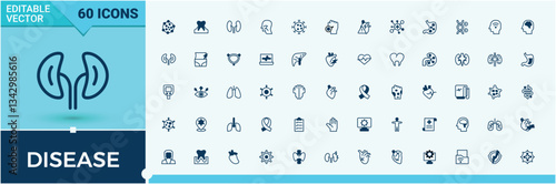 Disease line icon set. Featuring allergy, symptom, medicine, health, health care and more. Thin linear style icons. Care icon set. Vector line and solid icons. Pixel perfect.