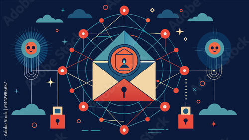 An imtrable web of encryption codes enveloping a cascade of sensitive information.. Vector illustration