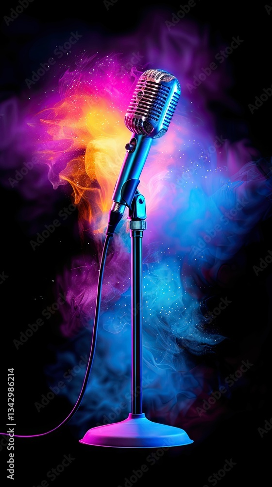 Obraz premium Vintage-inspired Jazz Club Featuring a Captivating Singer With a Classic Microphone, Surrounded by a Smoky, Intimate Atmosphere for a Memorable Music Experience
