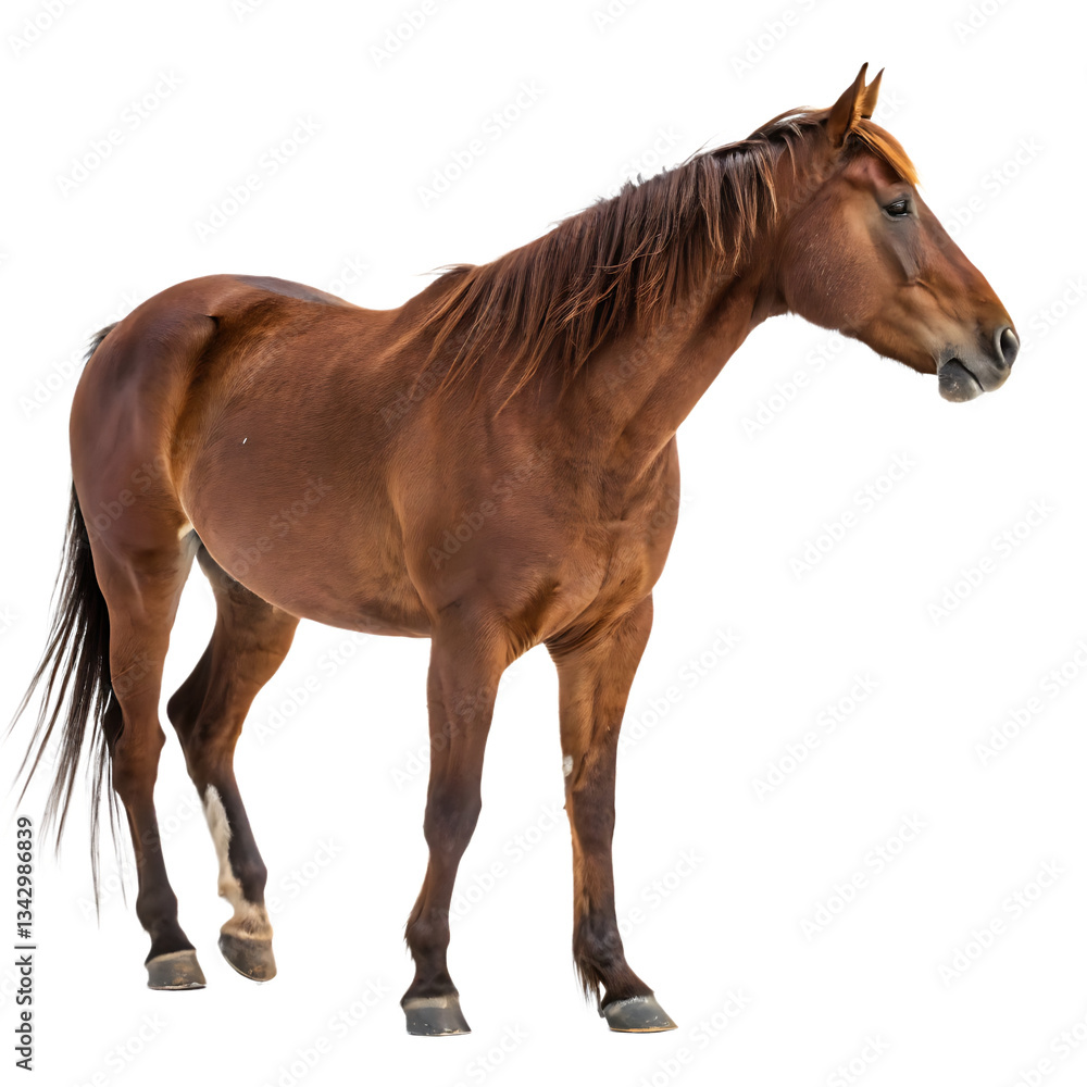 Obraz premium Brown Horse Standing Strong, Isolated on White Background as Transparent. PNG. AI GENERATED