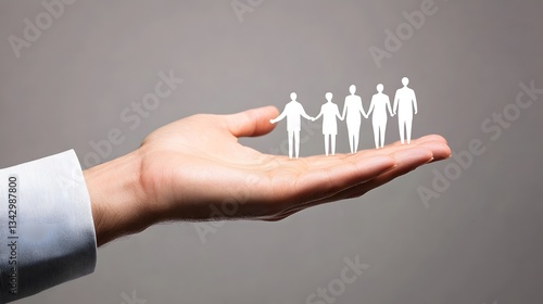 Hand holding a group of people in support and