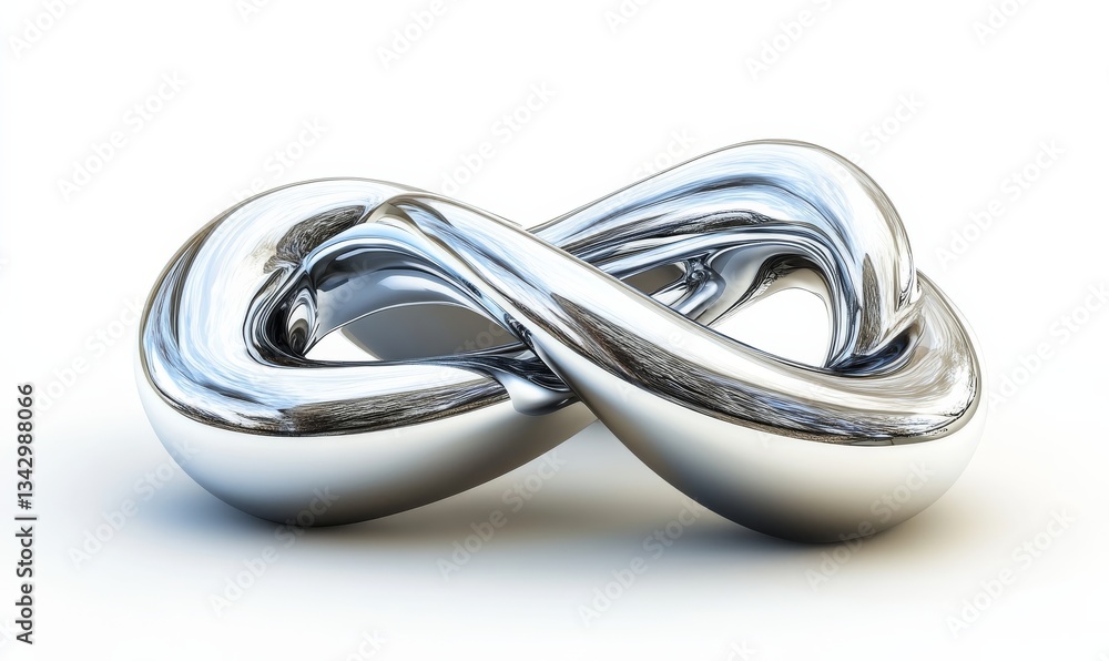 Fototapeta premium 3D rendering of abstract chrome wave shape on white background