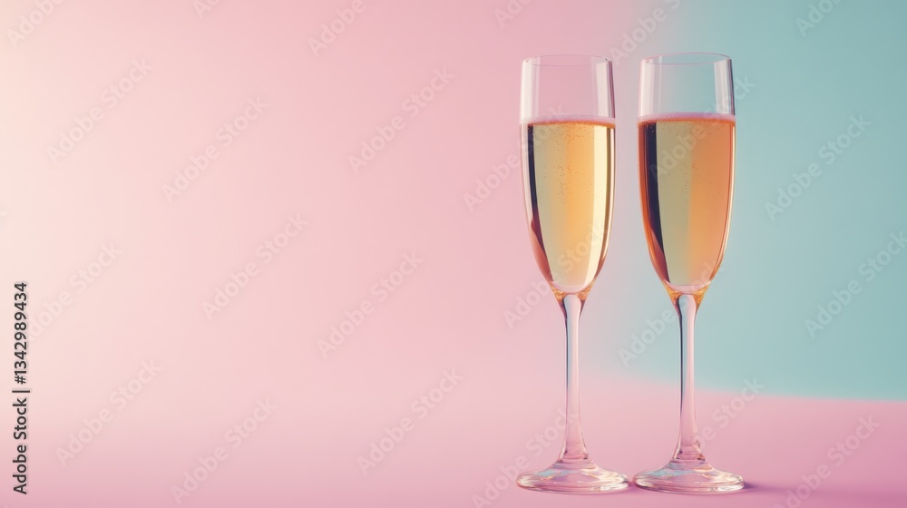 Two tall glasses of champagne on a colorful background Two tall glasses of champagne on a colorful background