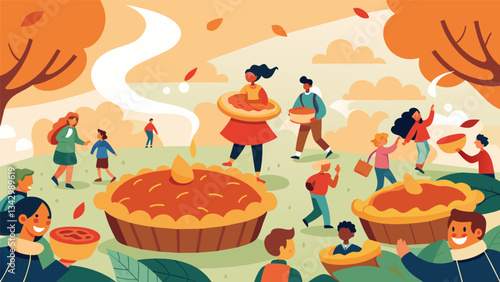 The delicious aroma of freshly baked pies fills the air drawing a crowd of hungry students and parents alike.. Vector illustration